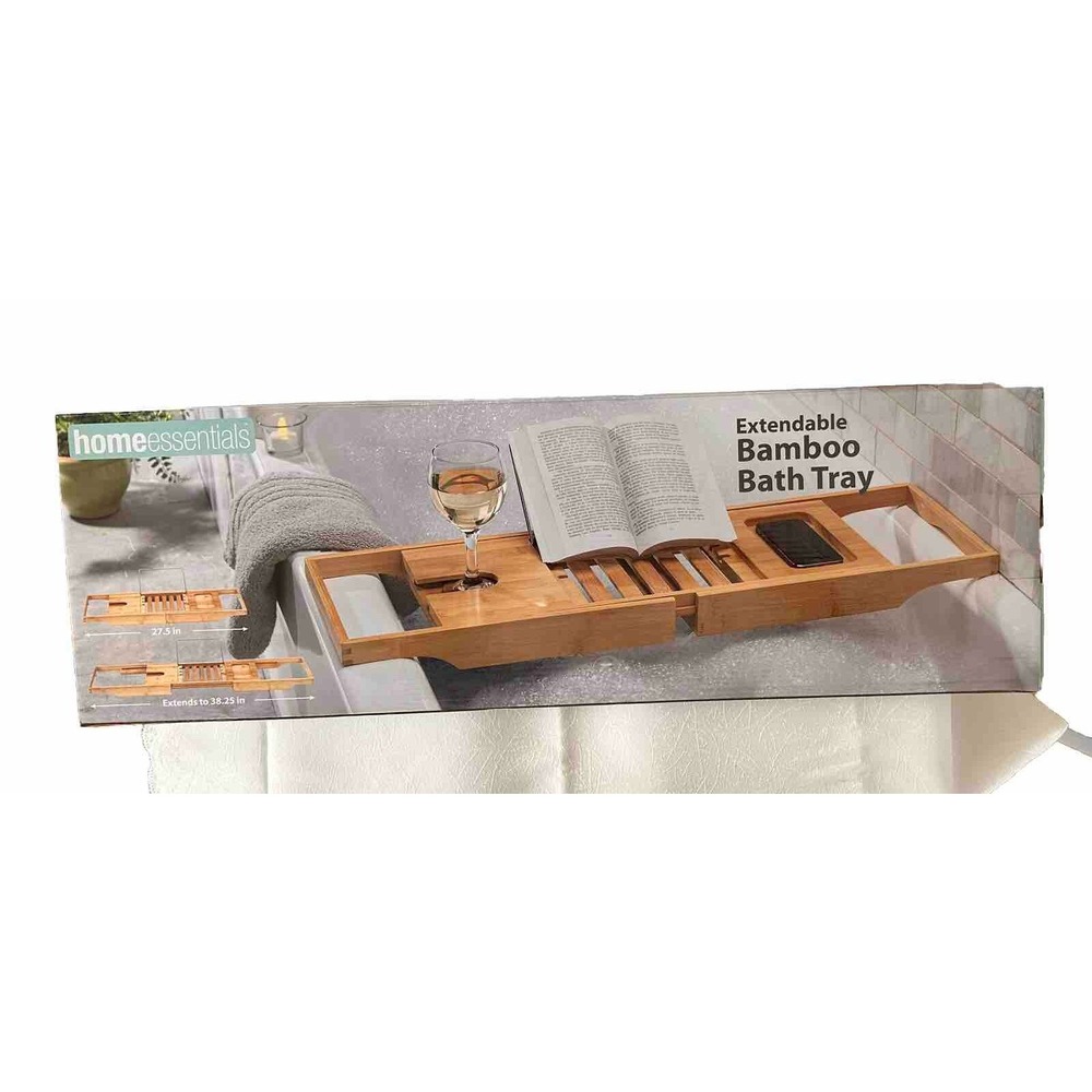 Home Essentials Extendable Bamboo Bath Tray Adjustable Bathtub Caddy Brown
